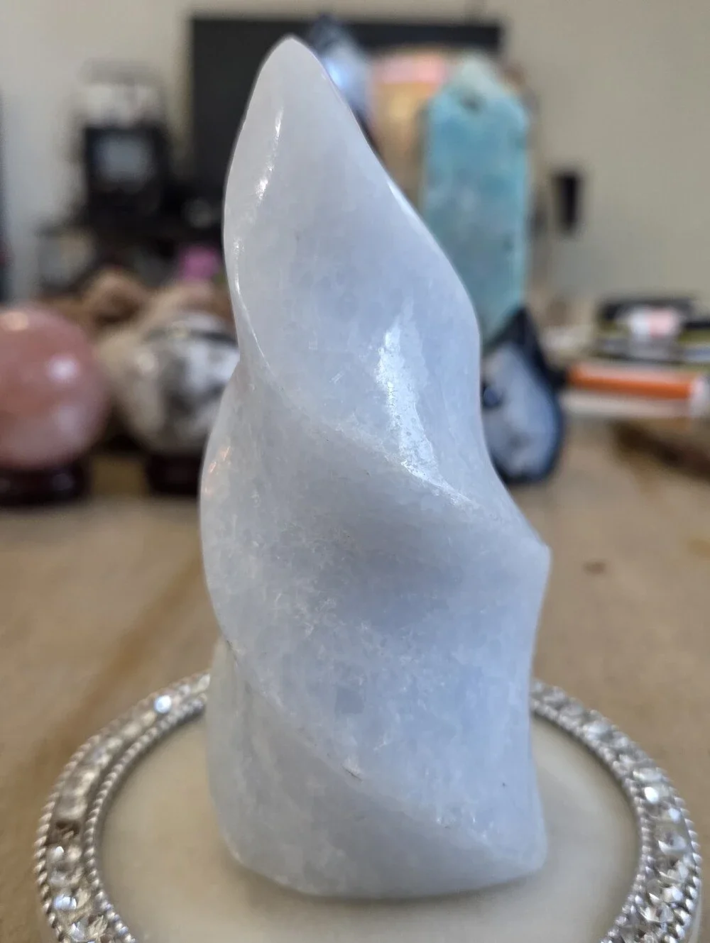 Natural Blue Celestite Crystal Carved Torch Flame Tower New #3